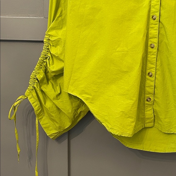 Anthropologie Pilcro Drawstring Poplin Blouse Button Down Chartreuse Size Medium - Picture 7 of 10